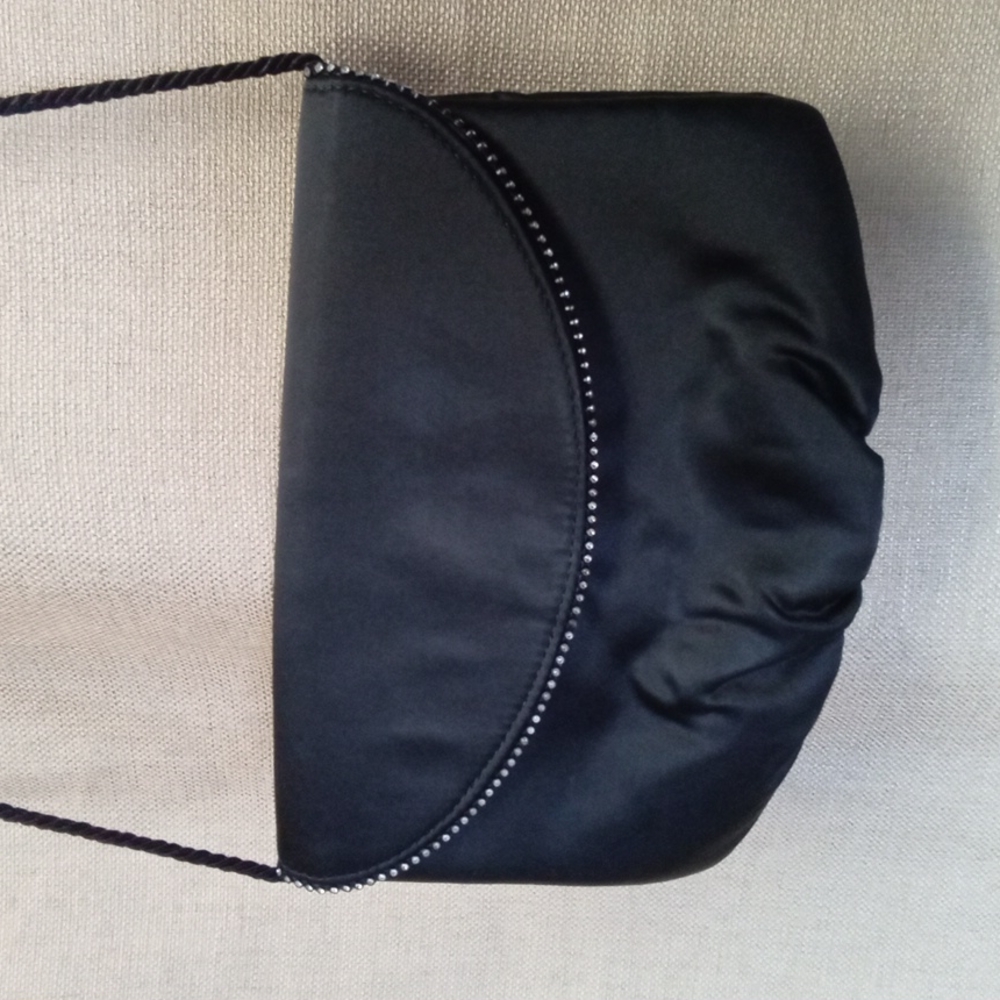 Black Satin and Rhinestone Evening Bag